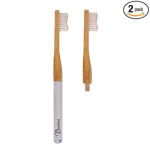 Dencrus - Aluminium Bamboo Toothbrush | (Silver Starter Pack) | 2 Head + 1 Handle