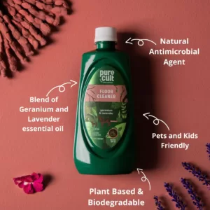 PureCult Floor Cleaner Refill Combo | Natural Geranium and Lavender Essential Oils, Kids & Pet Safe (750ml & 500ml)