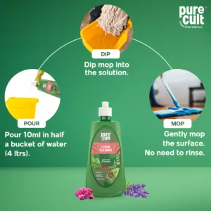 PureCult Floor Cleaner Refill Combo | Natural Geranium and Lavender Essential Oils, Kids & Pet Safe (750ml & 500ml)