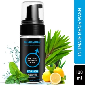 MILDCARES Intimate Foaming Wash for Men with Tea Tree Oil, Sea Buck Thorn Oil, Aloe vera & Neem Extract | pH balanced foaming cleanser| Prevents Itching, Irritation & Bad Odor Pack Of 1 (100ml)
