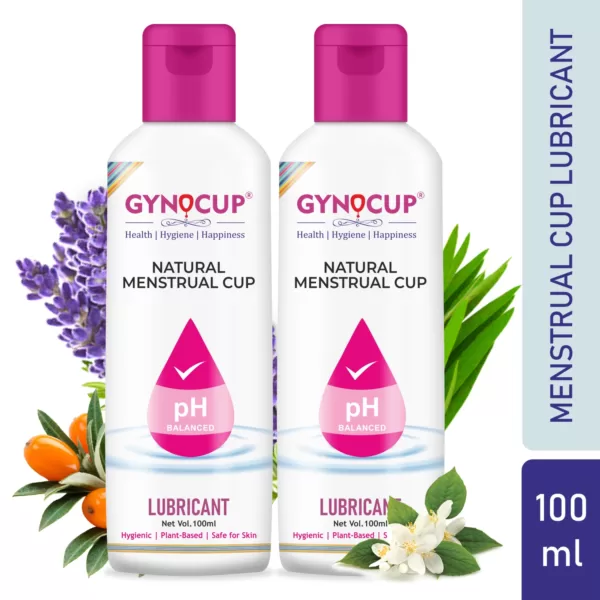 GynoCup Menstrual Cup Lubricant Water based & pH Balanced, hypoallergenic and safe for use, Helps to wear Menstrual Cup (100 ml+100 ml) (Pack of 2)