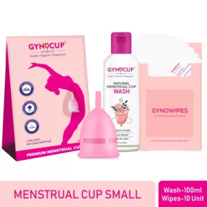 GynoCup Combo Menstrual Cup & Menstrual Cup (100 ml) and Intimate Wipes For Women Safe, Easy-To-Use & Comfortable (Pink) (Small)