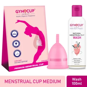 GynoCup Combo Menstrual Cup & Wash (100ml) For Women Safe, Easy-To-Use & Comfortable (Pink) (Medium)
