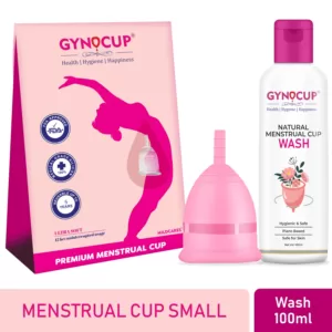GynoCup Combo Menstrual Cup & Wash (100ml) For Women Safe, Easy-To-Use & Comfortable (Pink) (Small)