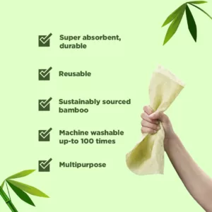 PureCult Reusable & Washable Bamboo All Purpose Cleaning Towel Roll (20 Sheets)