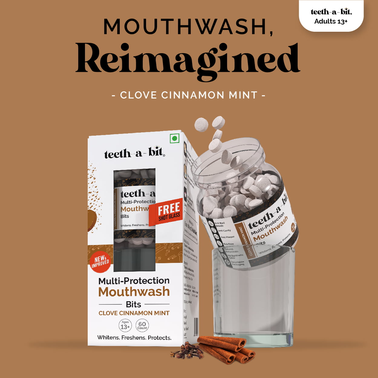 teeth-a-bit Multiprotection Clove Cinnamon Mint Mouthwash Bits |Equal to 1200ml of liquid mouthwash (60 Count)