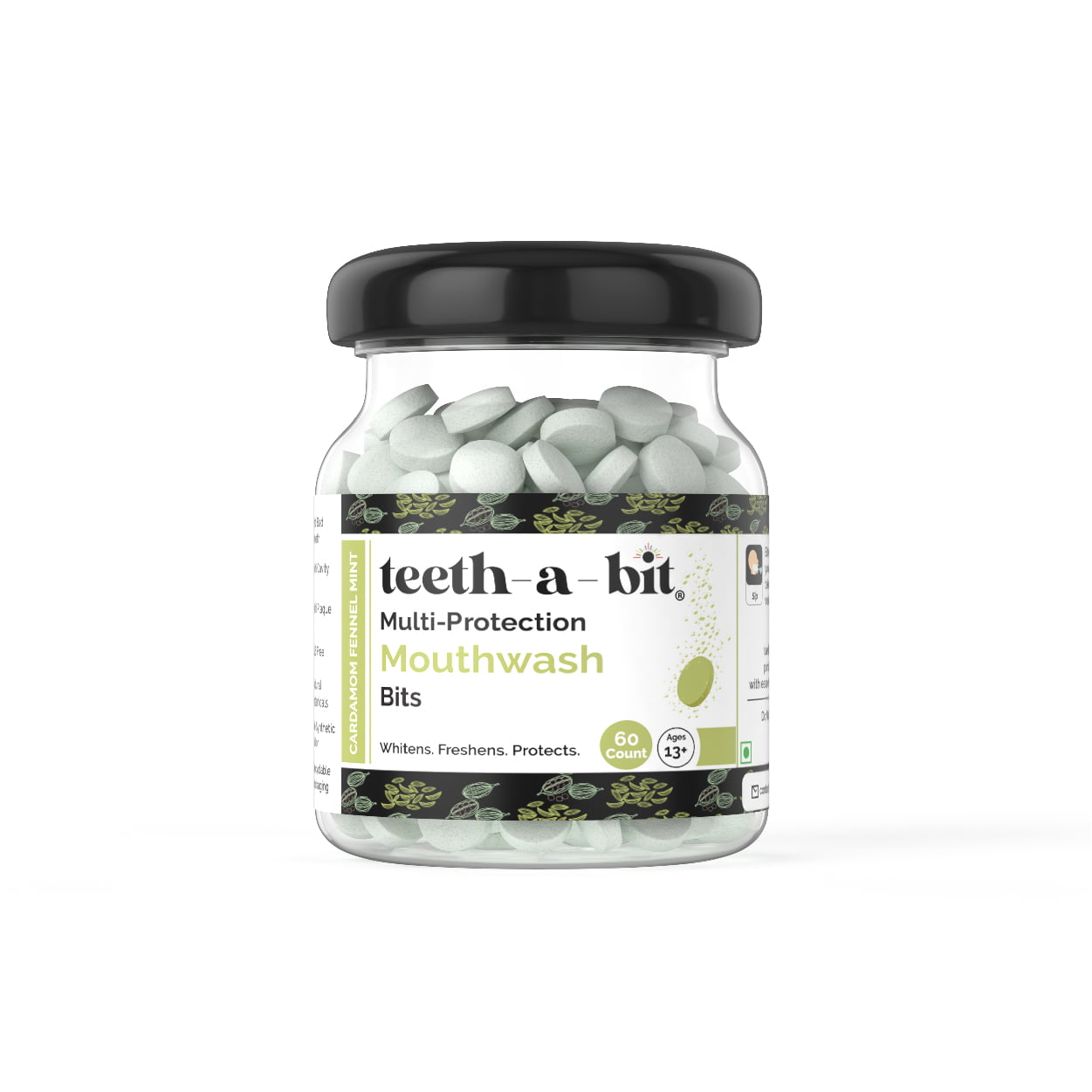 teeth-a-bit Multiprotection Cardamom Fennel Mint Mouthwash Bits |Equal to 1200ml of liquid mouthwash (60 Count)